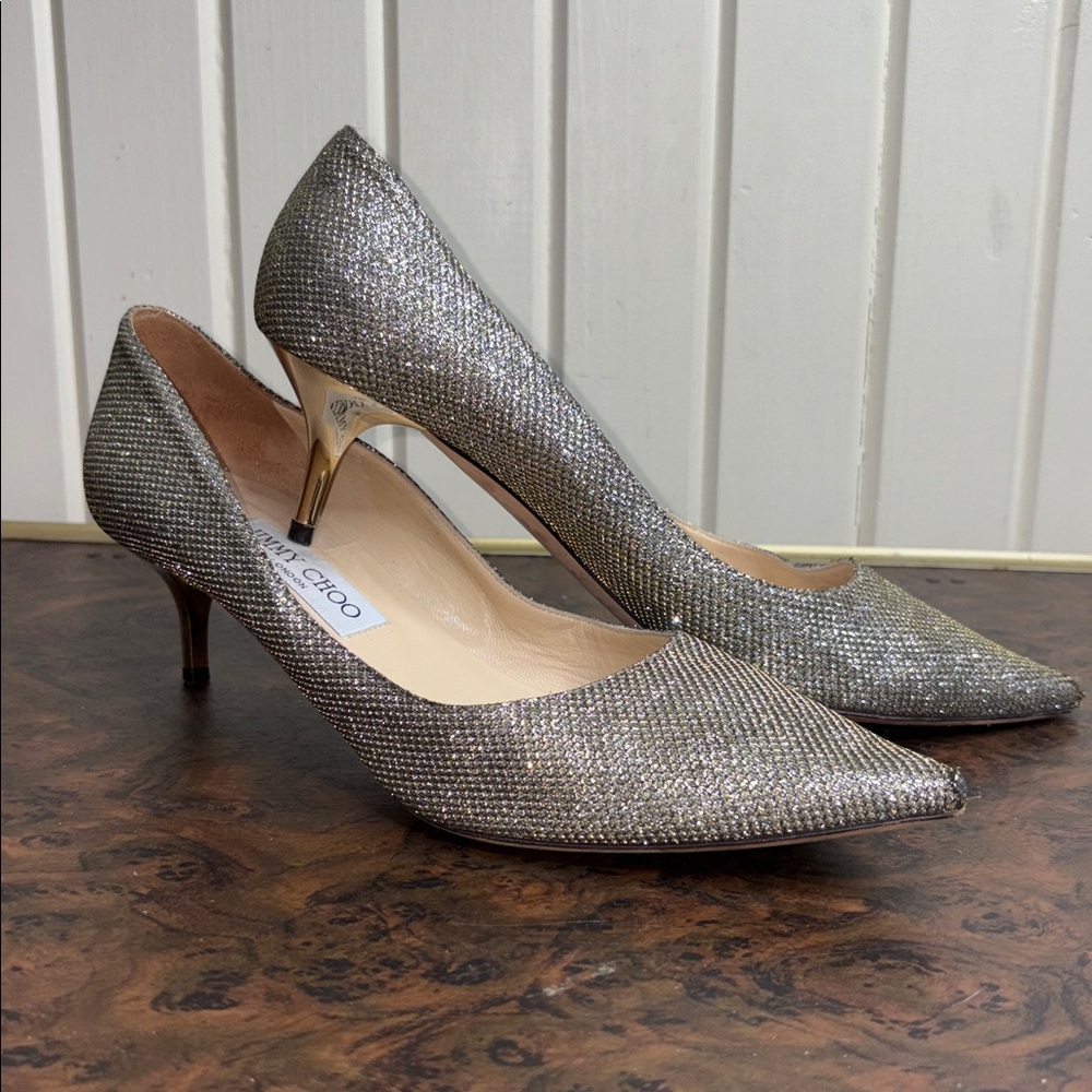 Jimmy Choo metallic gold kitten heels size 8.5